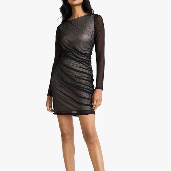 Donna Morgan Dresses & Skirts - Donna Morgan Black illusion Mesh Ruched Cocktail Dress | 10
